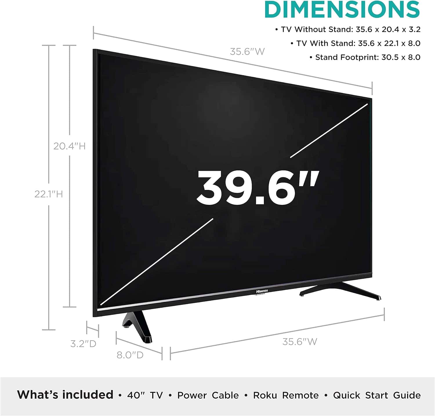 40 inch hisense roku tv inchs